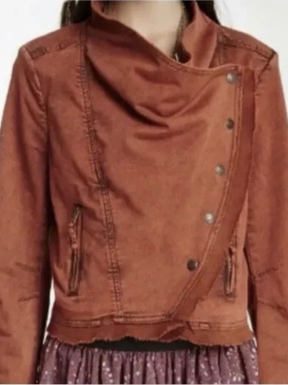 FREE PEOPLE Boho Collapsing Twill Raw Edge Hanna Jacket Rustic Size M Snap